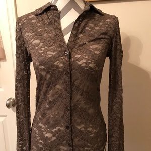 Lace, see through charcoal blouse